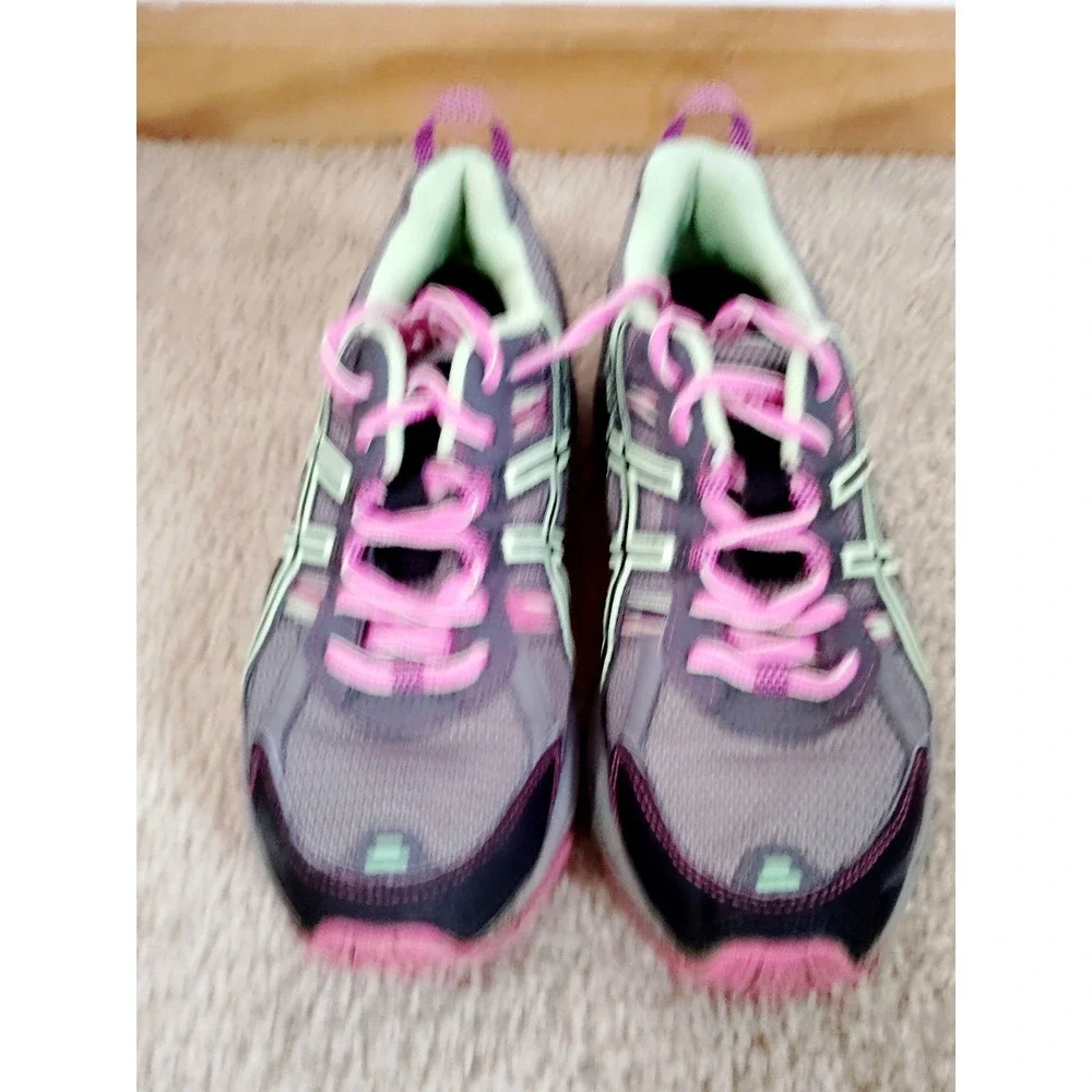 Asics Women 7.5 Gel-Venture 5 Running Training Athletic Gym Shoes Gray Pink Lime